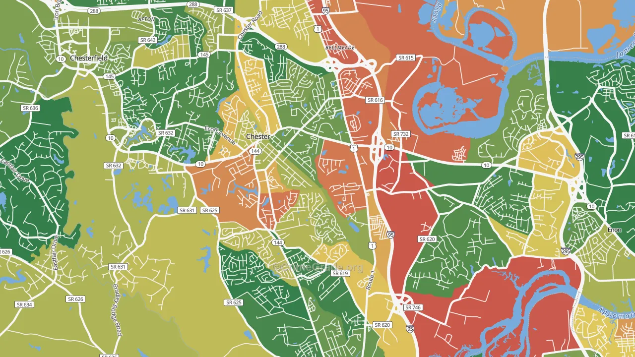 Chester, VA Map of Robbery Rates