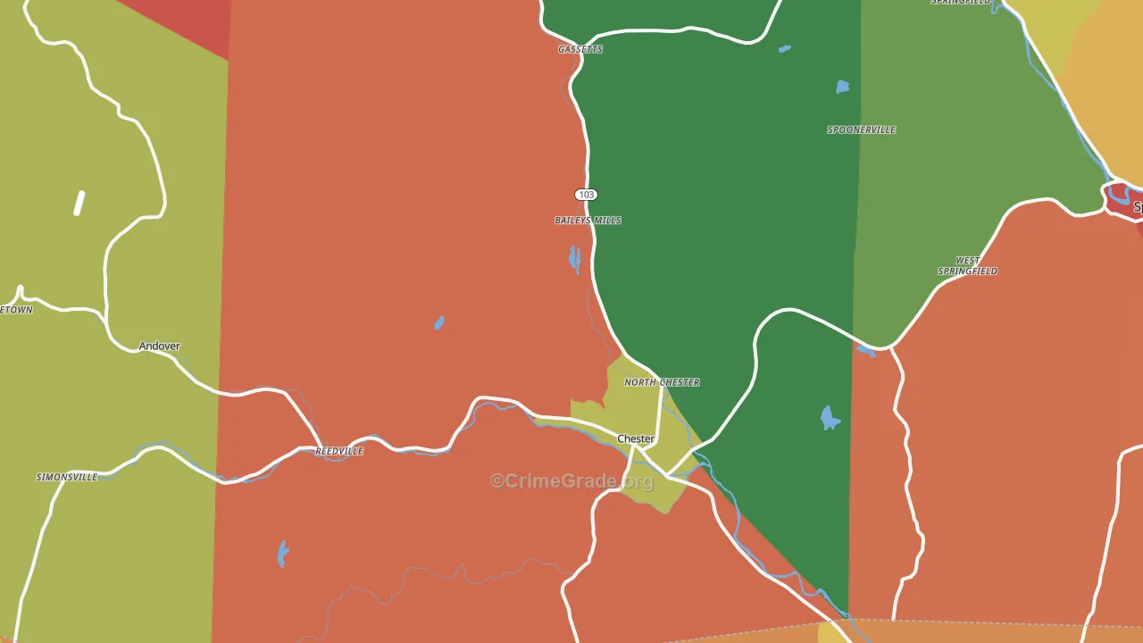 Chester, VT Map of Robbery Rates