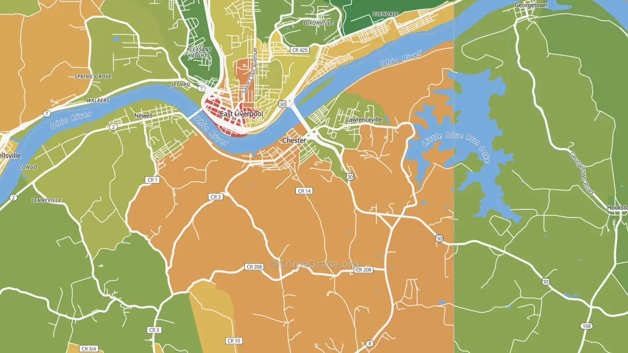 Chester, WV Map of Robbery Rates