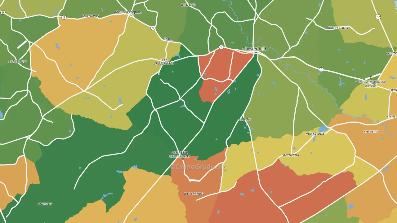 Chesterfield County, SC Map of Robbery Rates