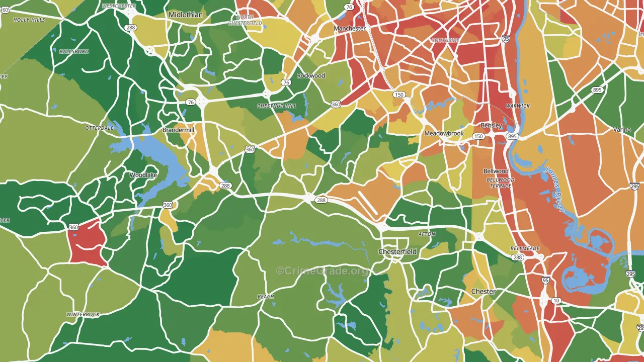 Chesterfield County, VA Map of Robbery Rates