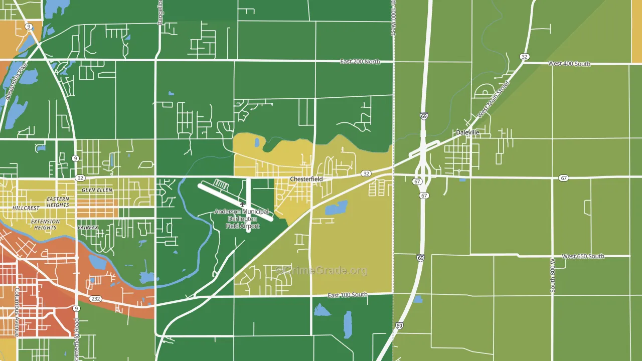 Chesterfield, IN Map of Robbery Rates