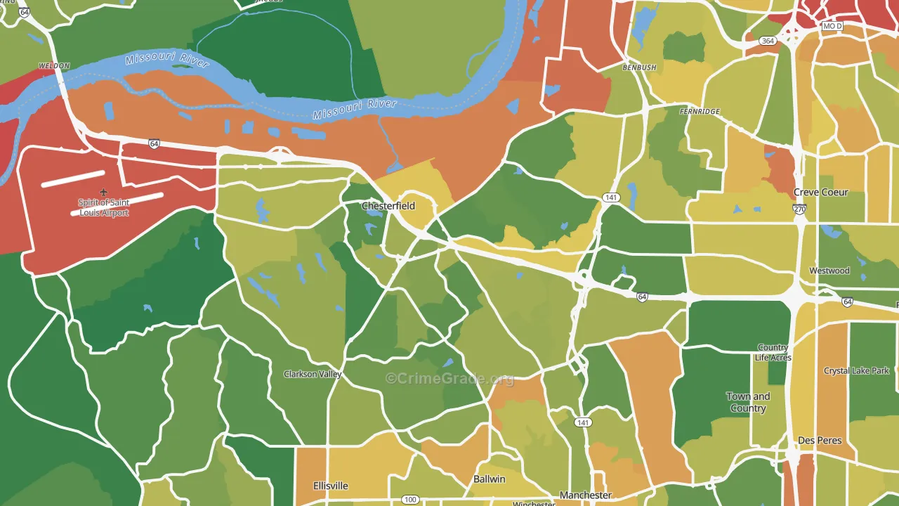 Chesterfield, MO Map of Robbery Rates