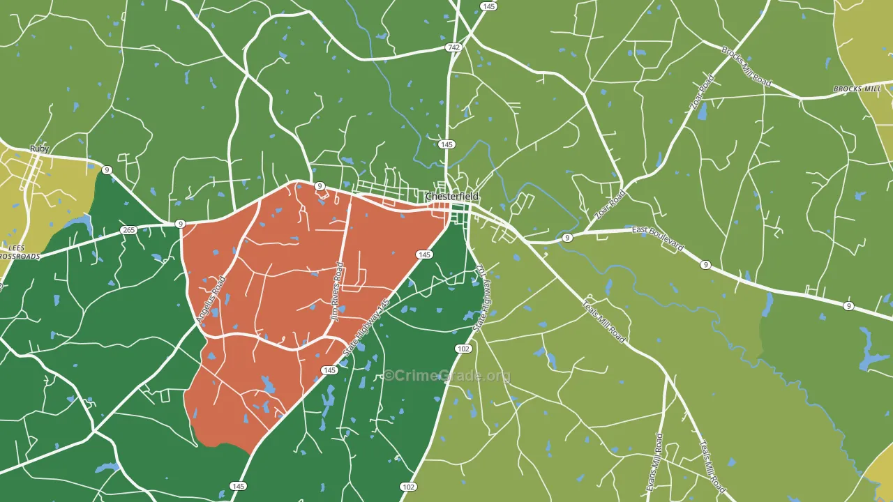 Chesterfield, SC Map of Robbery Rates