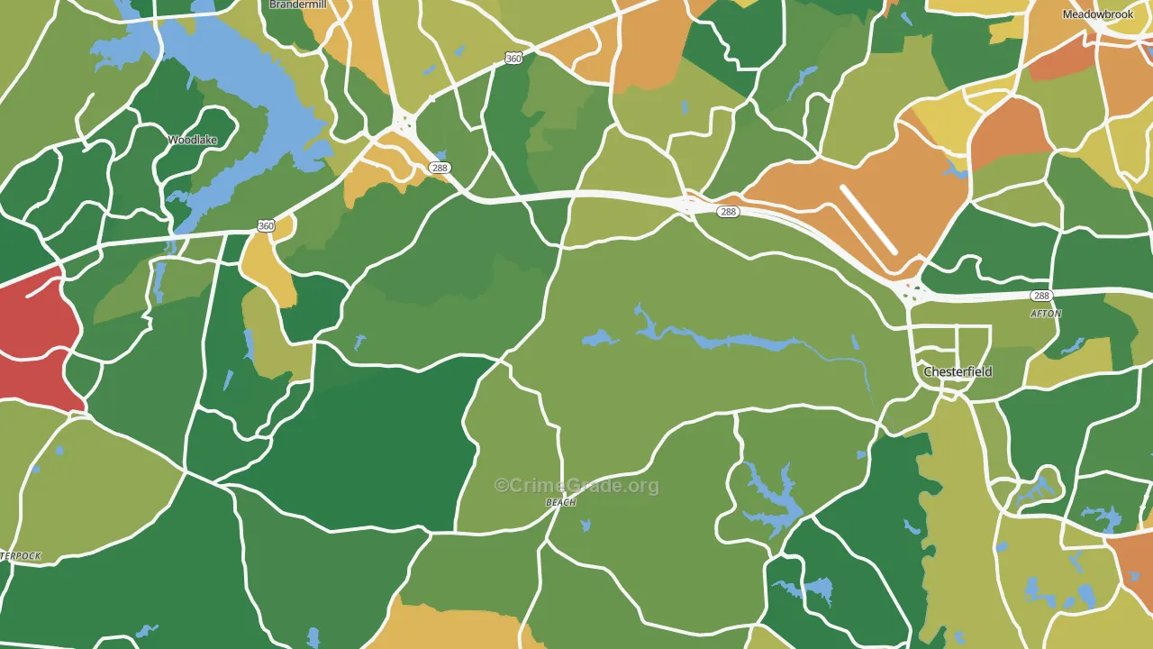 Chesterfield, VA Map of Robbery Rates
