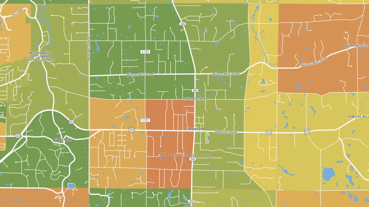 Chesterland, OH Map of Robbery Rates