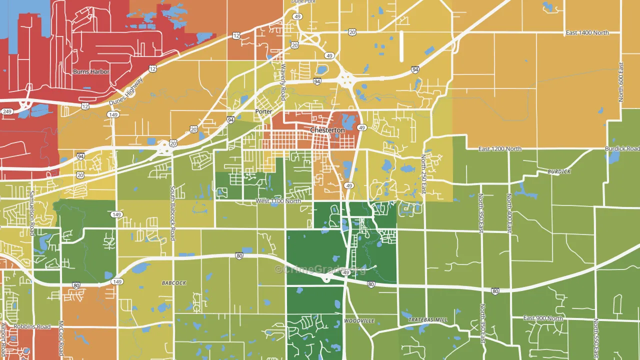Chesterton, IN Map of Robbery Rates