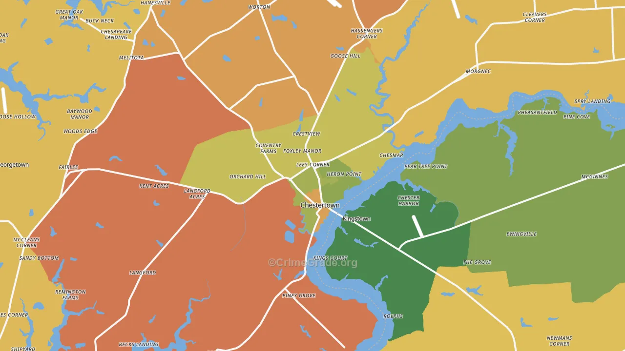 Chestertown, MD Map of Robbery Rates