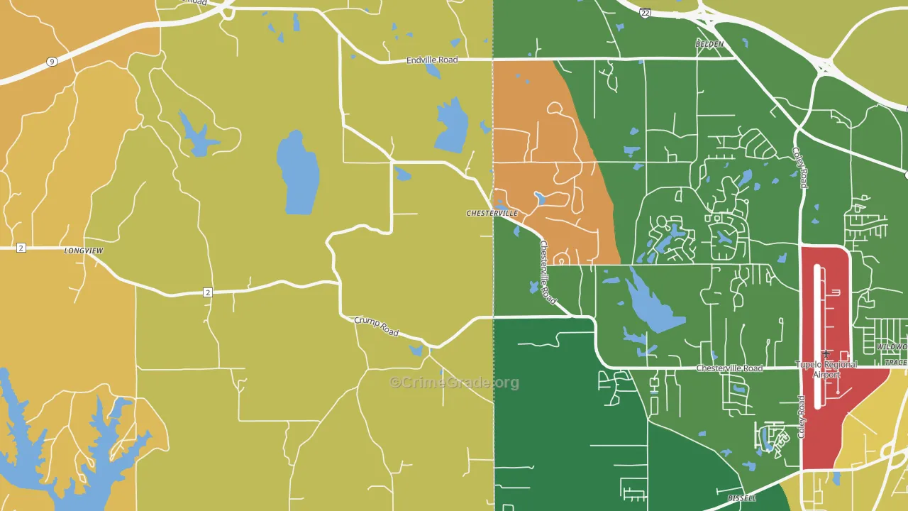 Chesterville, MS Map of Robbery Rates