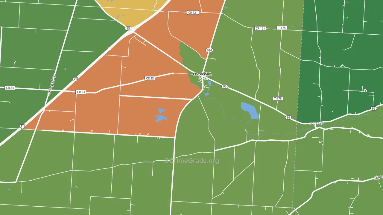Chesterville, OH Map of Robbery Rates