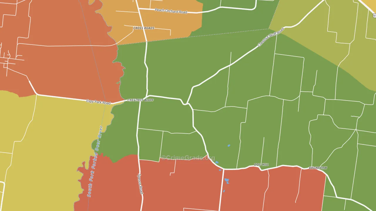 Chestnut Bluff, TN Map of Robbery Rates