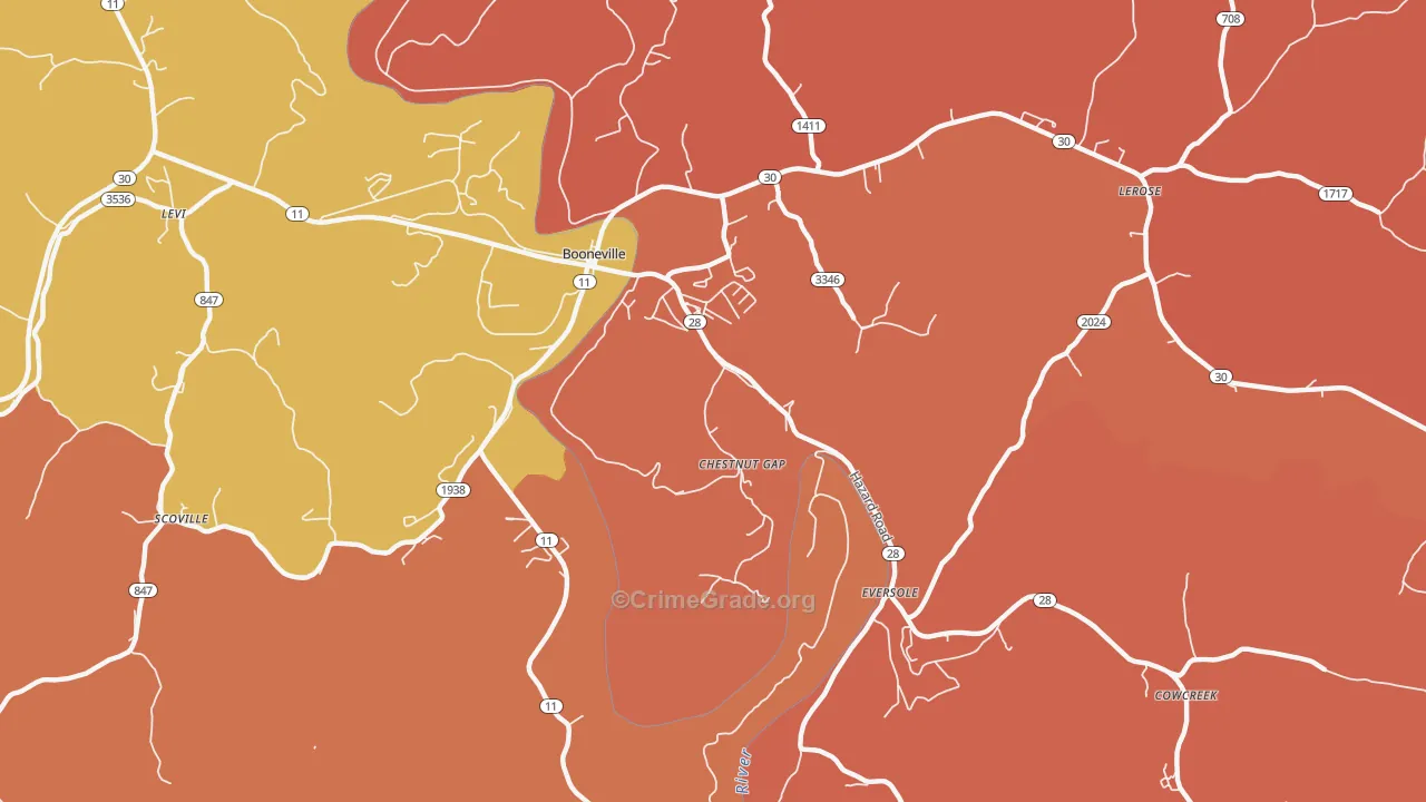 Chestnut Gap, KY Map of Robbery Rates