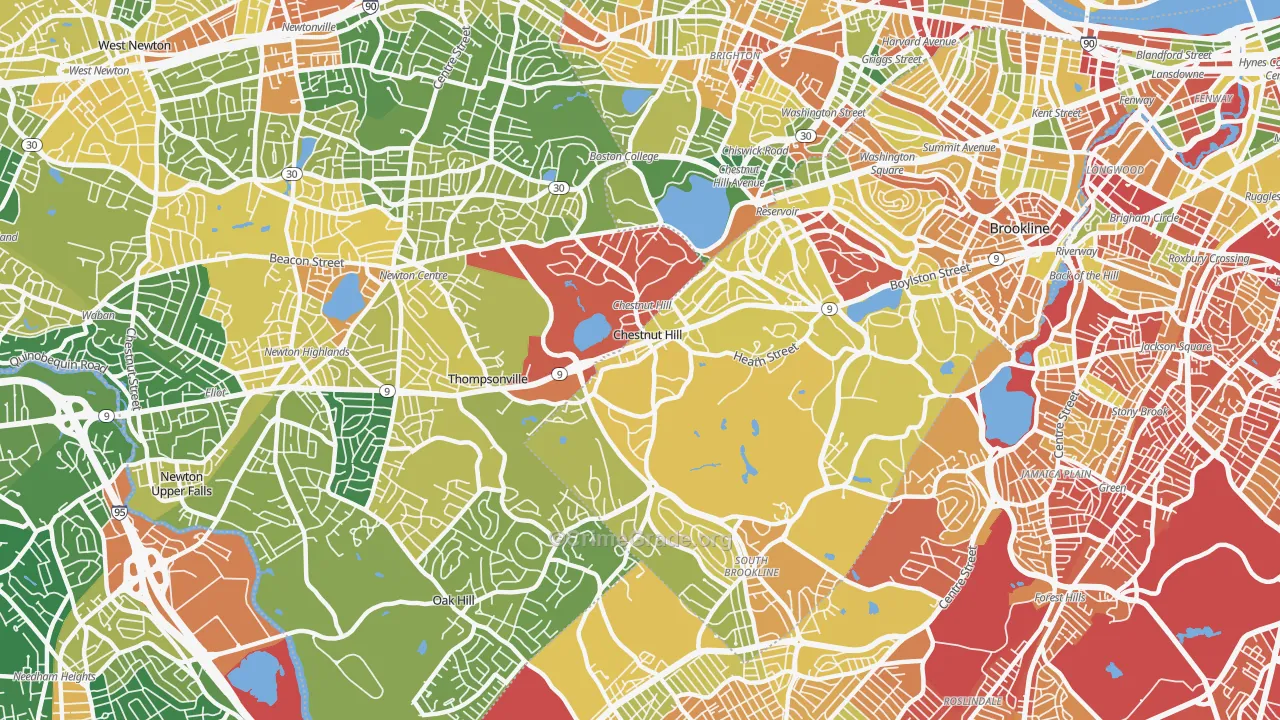 Chestnut Hill, MA Map of Robbery Rates