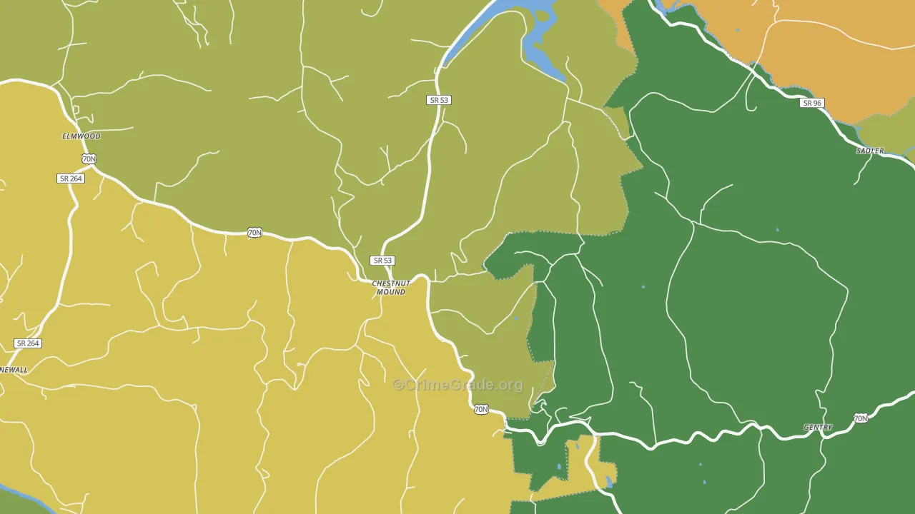 Chestnut Mound, TN Map of Robbery Rates