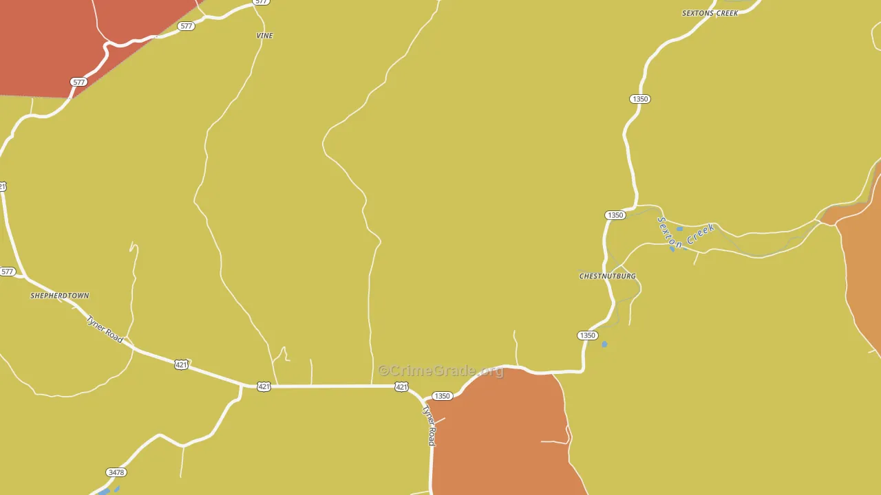Chestnutburg, KY Map of Robbery Rates