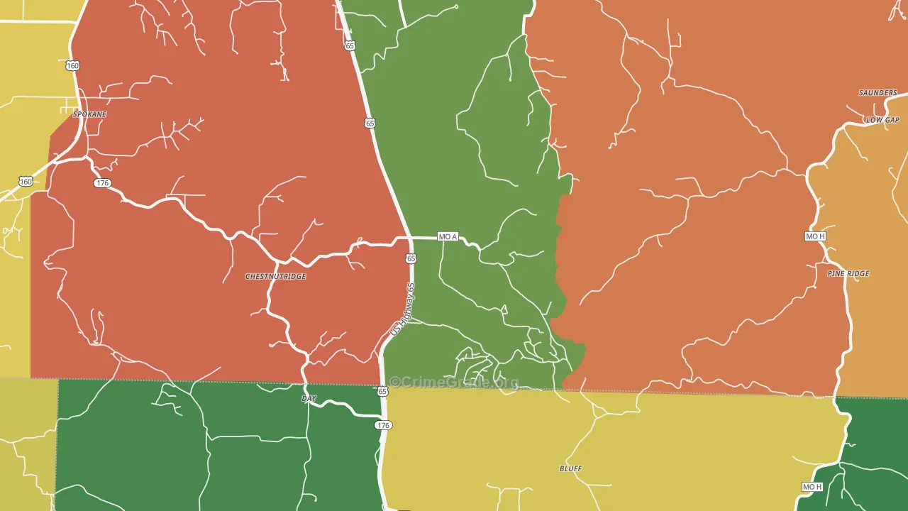 Chestnutridge, MO Map of Robbery Rates