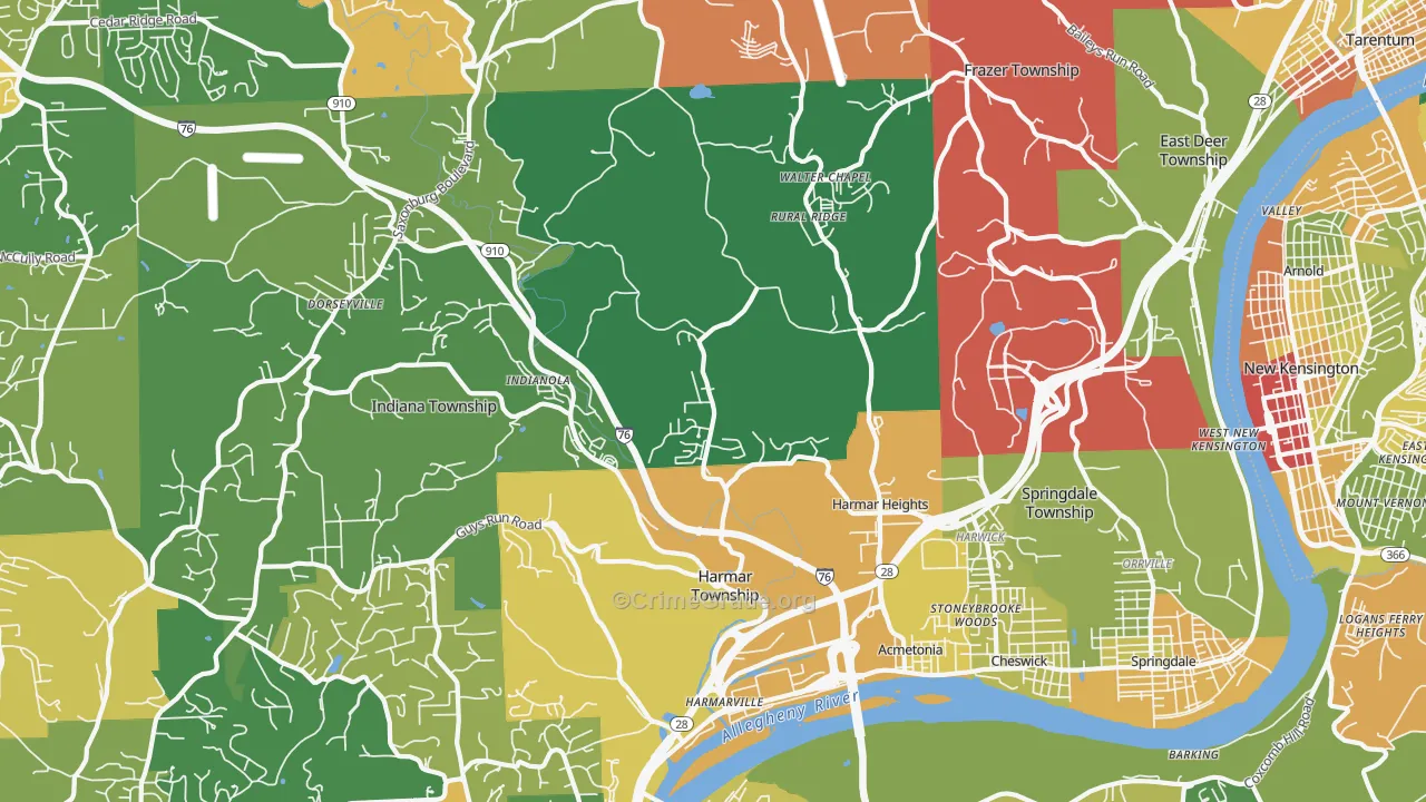 Cheswick, PA Map of Robbery Rates