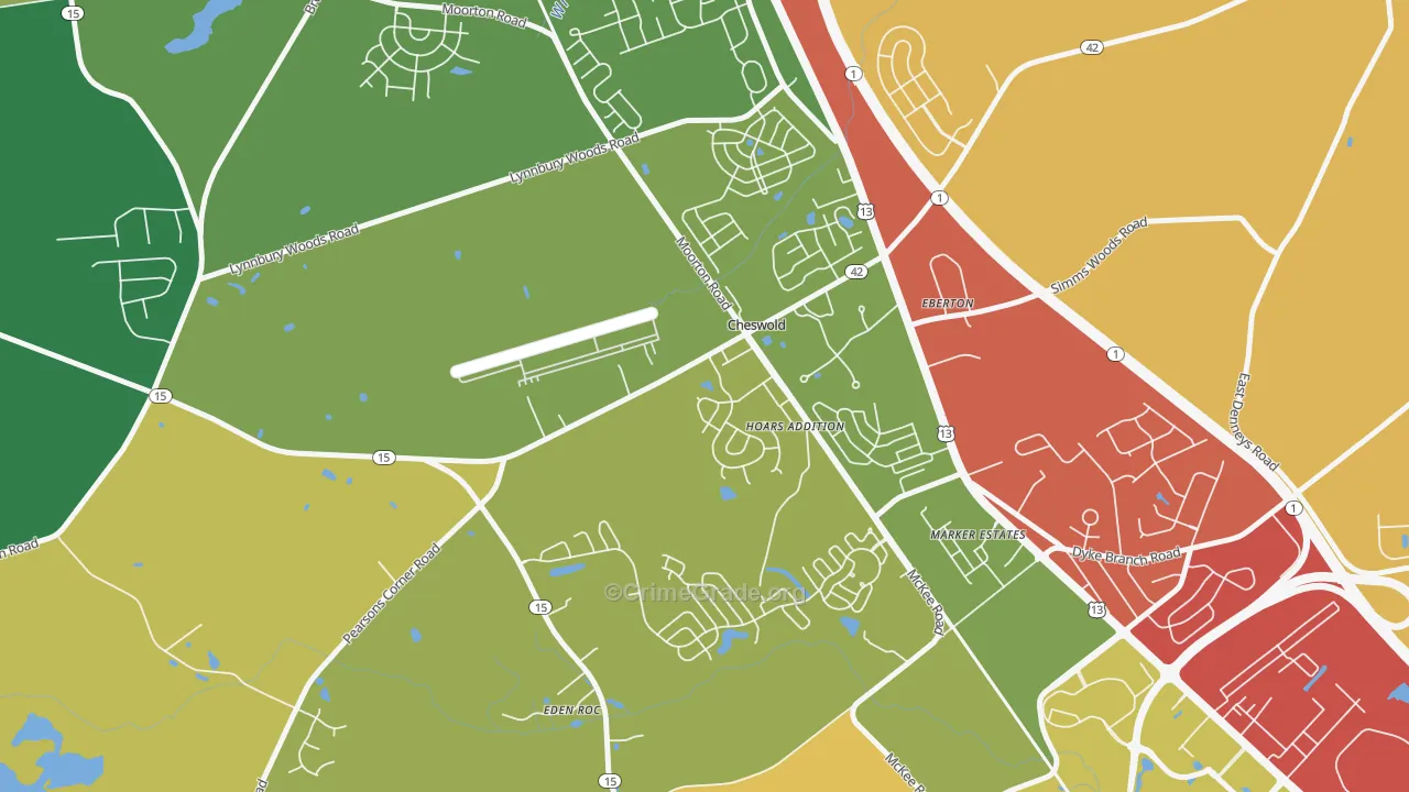 Cheswold, DE Map of Robbery Rates