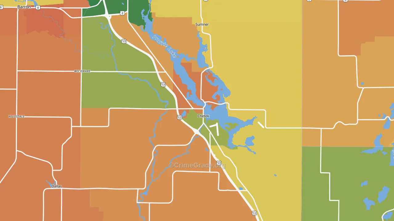 Chetek, WI Map of Robbery Rates