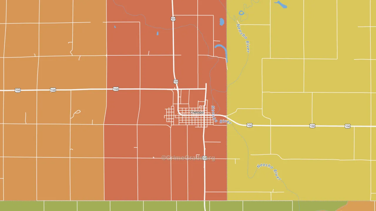 Chetopa, KS Map of Robbery Rates