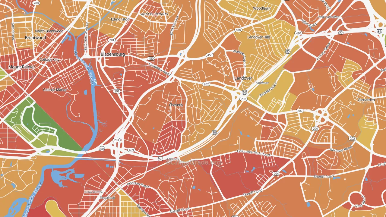 Cheverly, MD Map of Robbery Rates