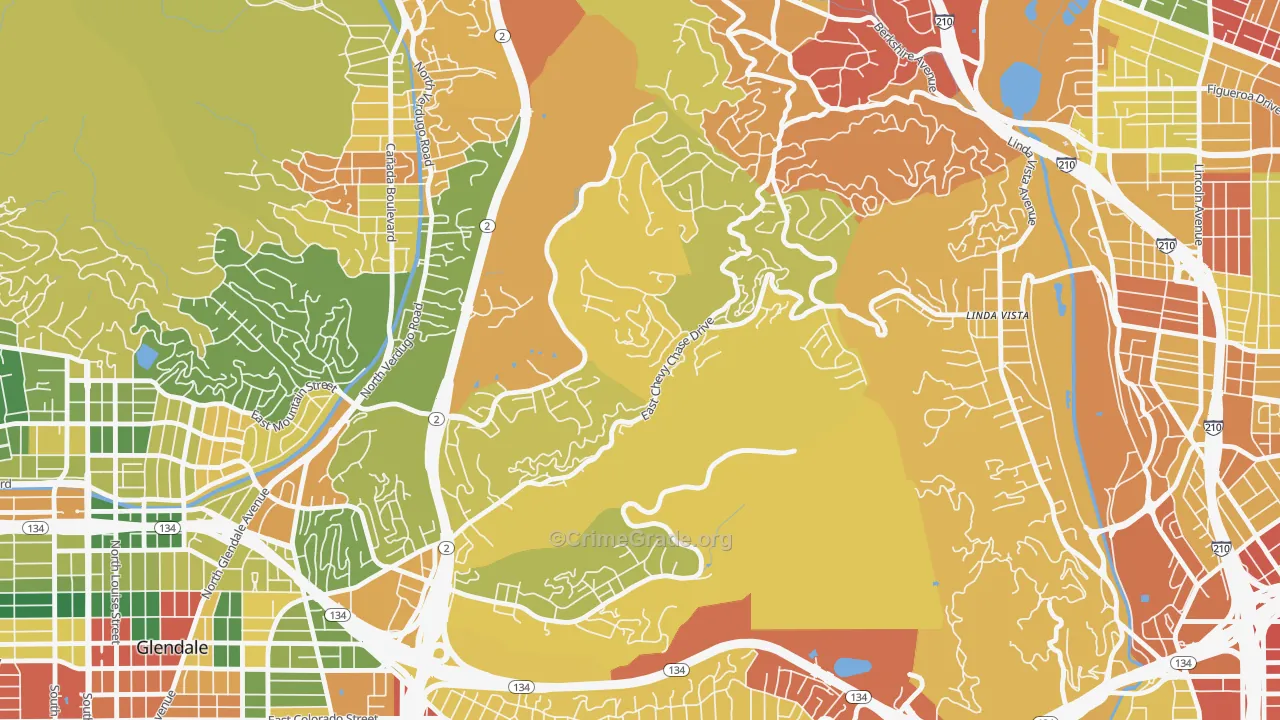 Chevy Chase, Glendale, CA Map of Robbery Rates