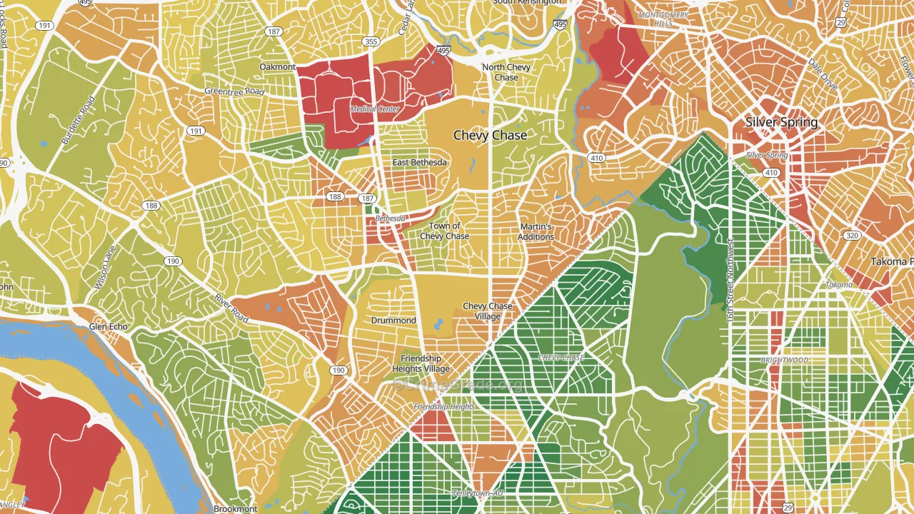 Chevy Chase, MD Map of Robbery Rates