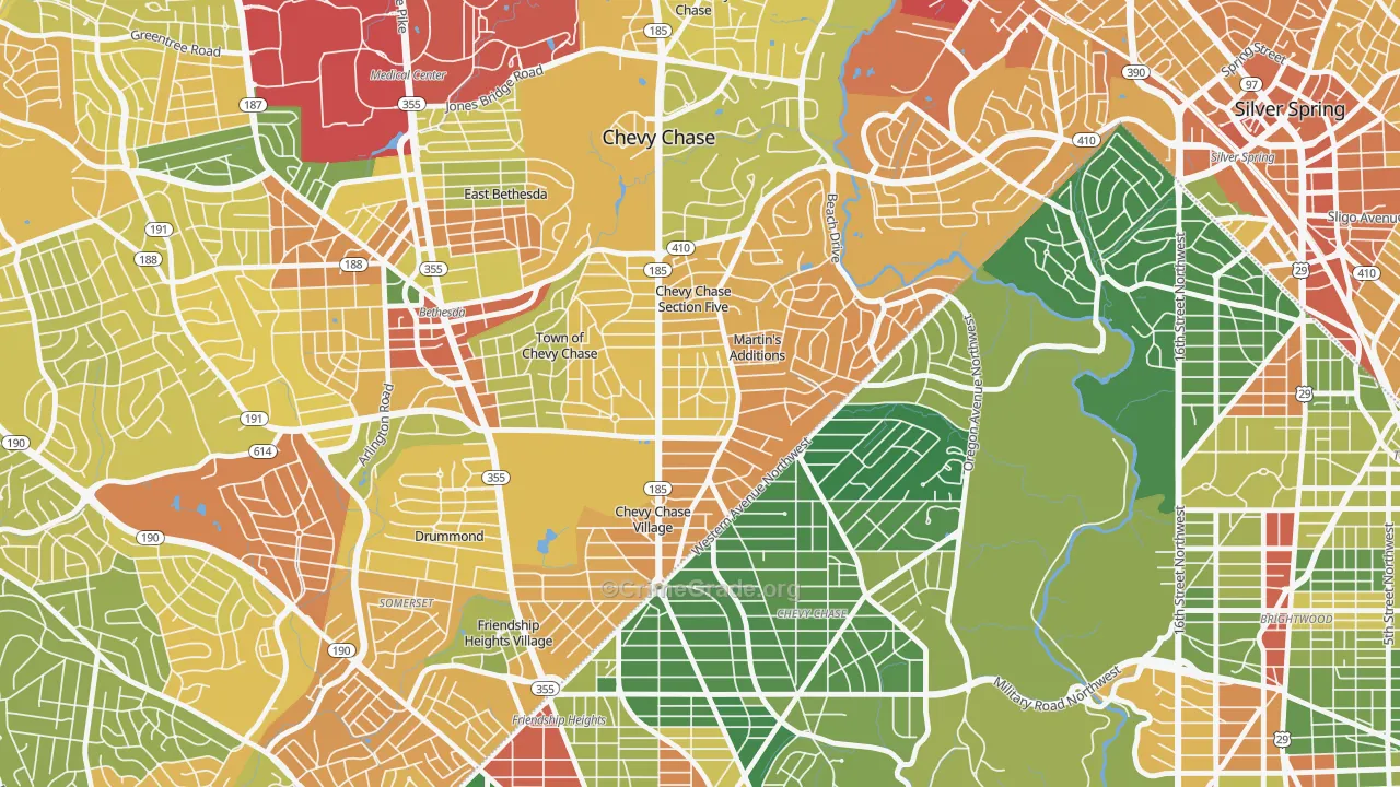 Chevy Chase Section Three, MD Map of Robbery Rates
