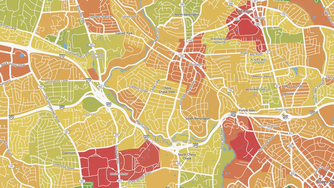 Chevy Chase View, MD Map of Robbery Rates