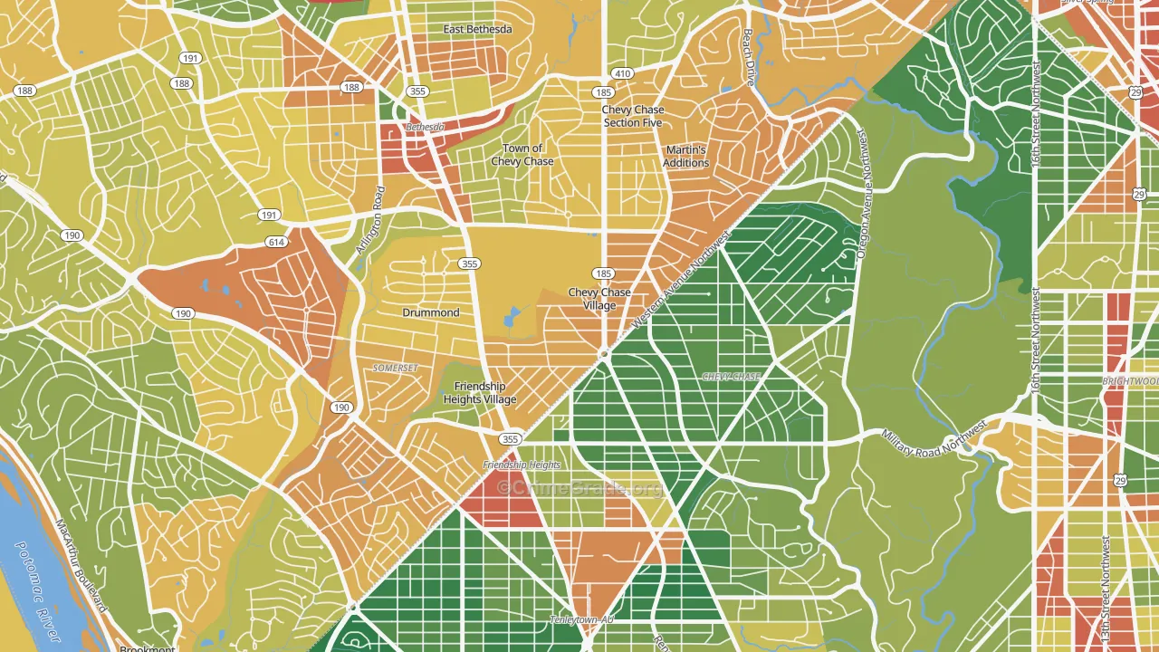 Chevy Chase Village, MD Map of Robbery Rates