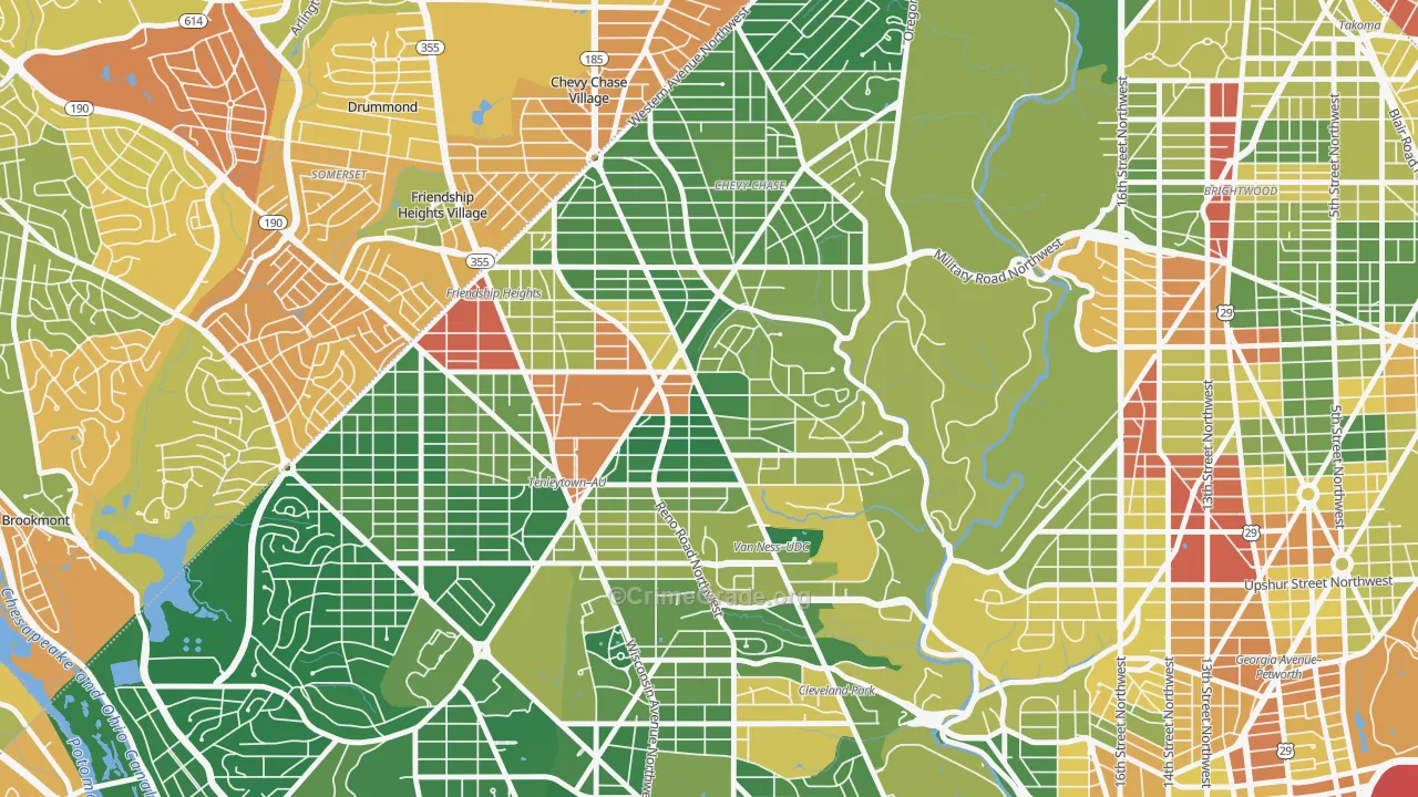 Chevy Chase, Washington, DC Map of Robbery Rates