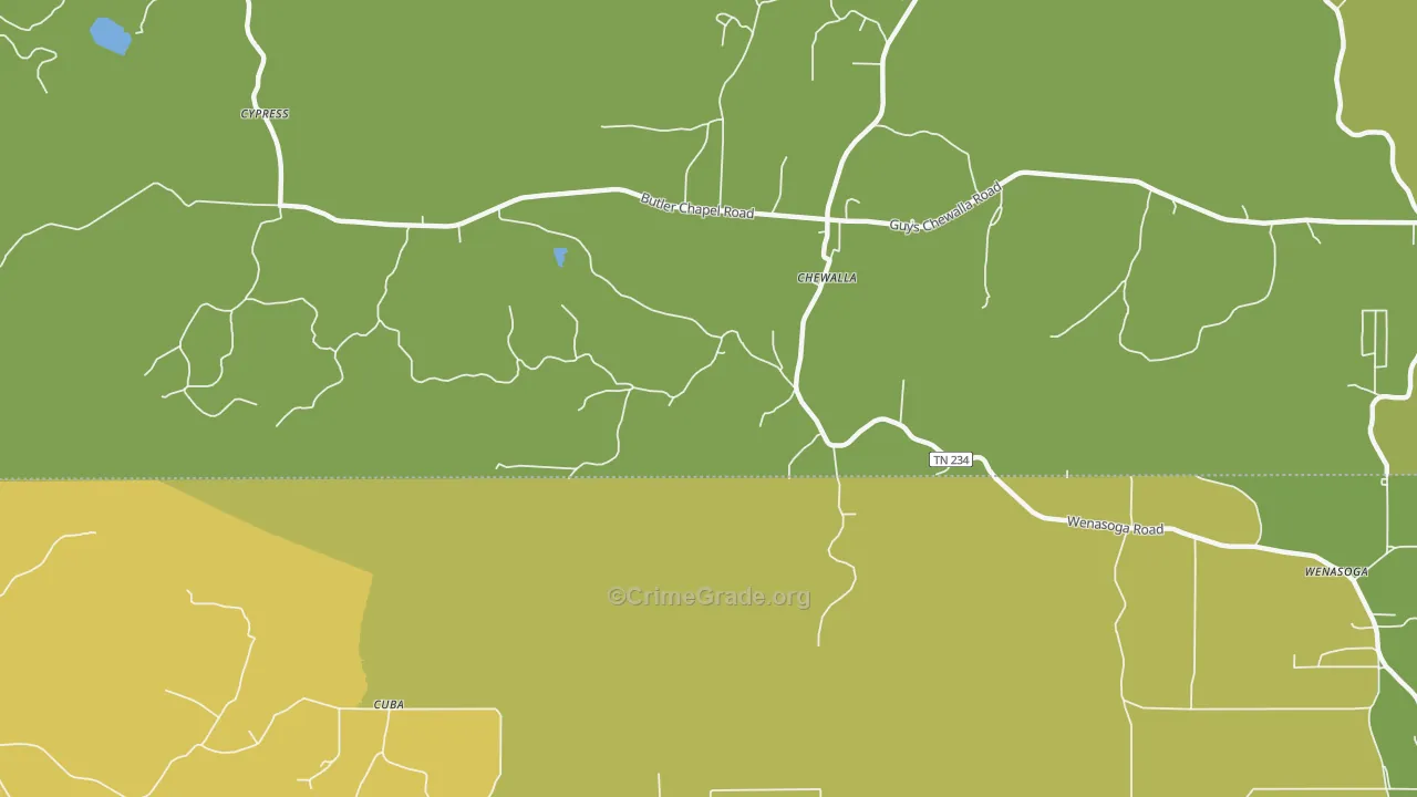Chewalla, TN Map of Robbery Rates