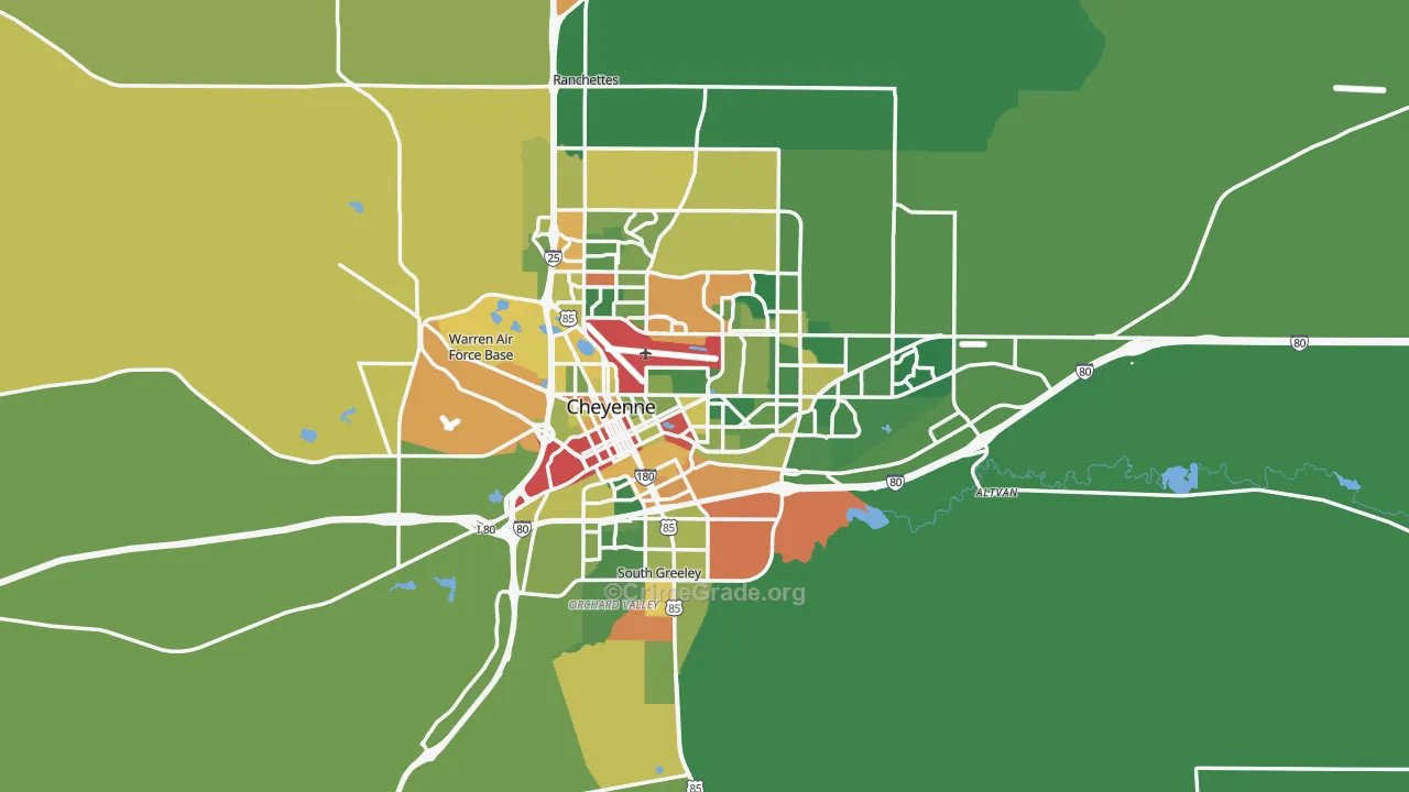 Cheyenne, WY Map of Robbery Rates