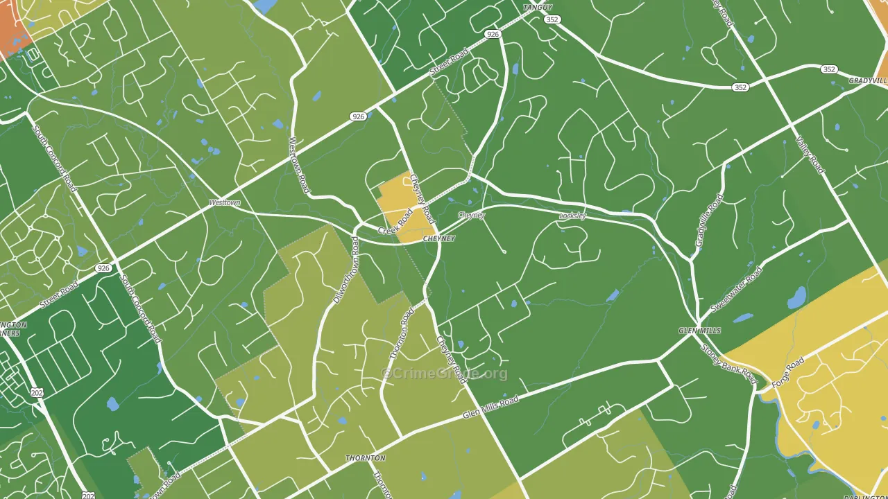 Cheyney, PA Map of Robbery Rates