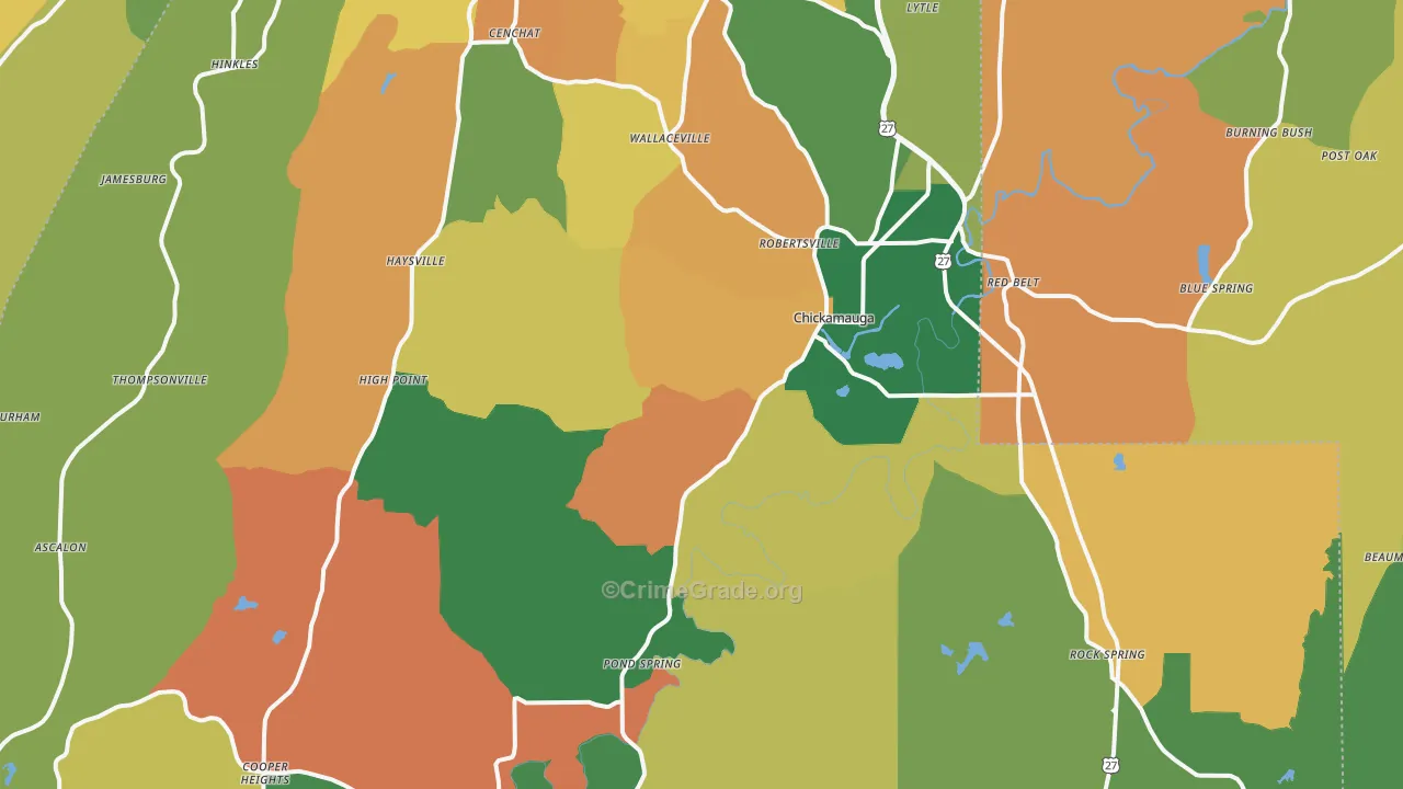 Chickamauga, GA Map of Robbery Rates