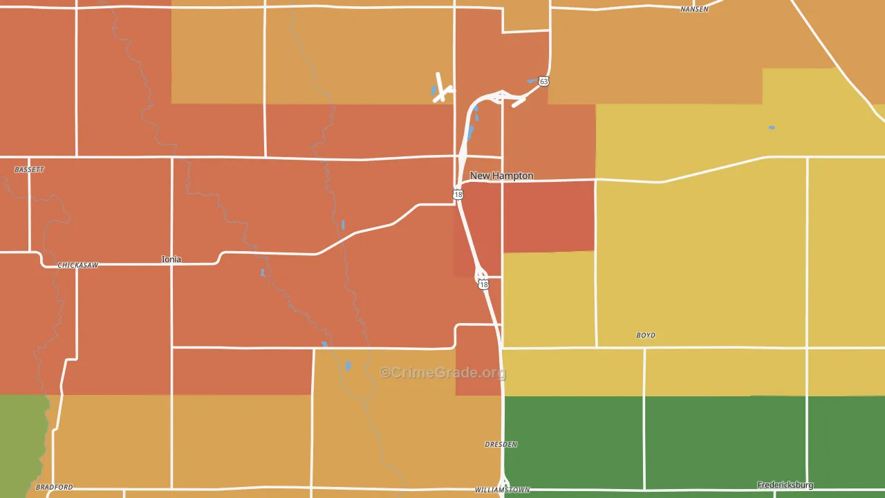 Chickasaw County, IA Map of Robbery Rates