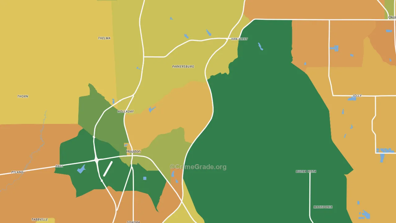 Chickasaw County, MS Map of Robbery Rates