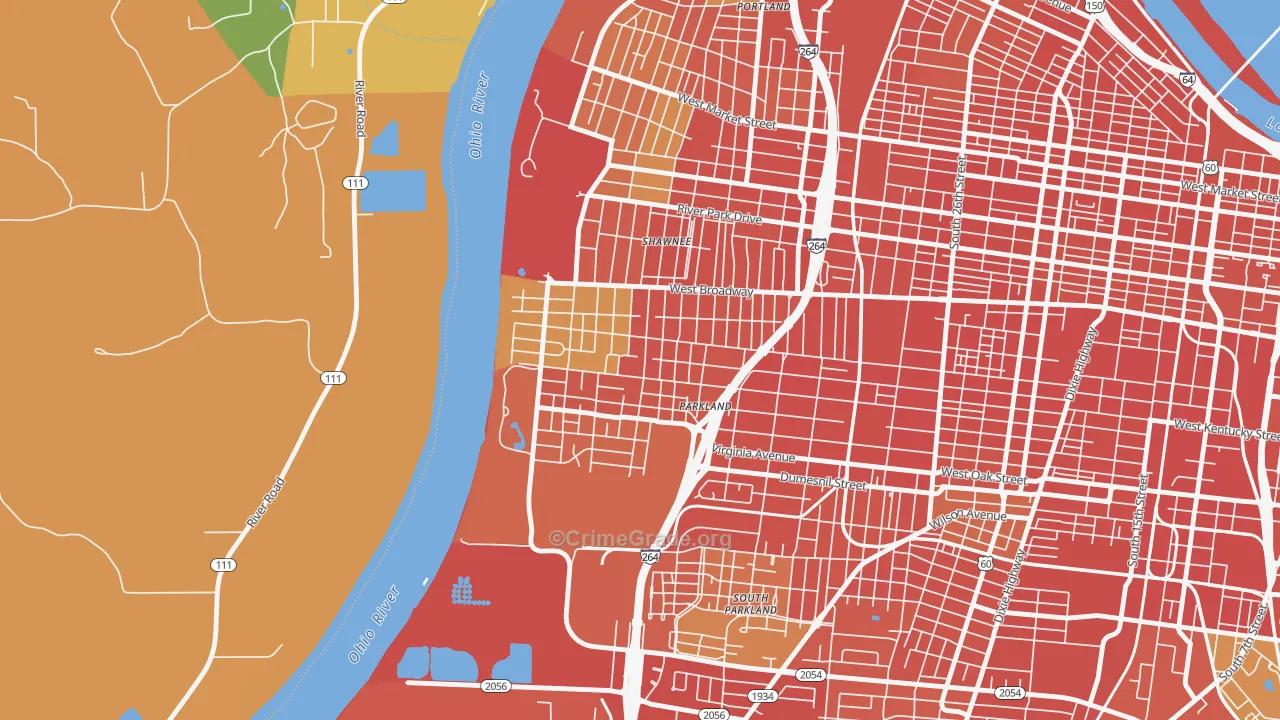 Chickasaw, Louisville, KY Map of Robbery Rates