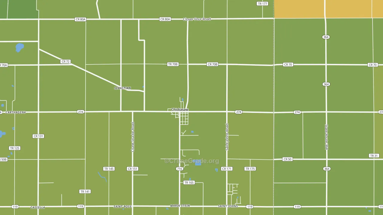 Chickasaw, OH Map of Robbery Rates