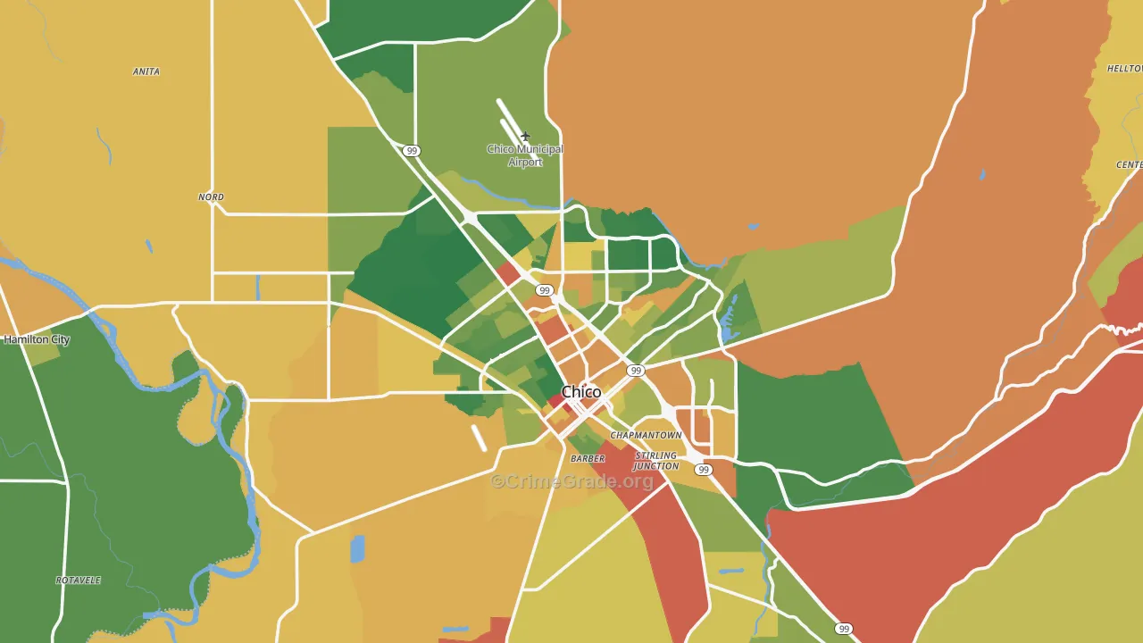 Chico, CA Map of Robbery Rates