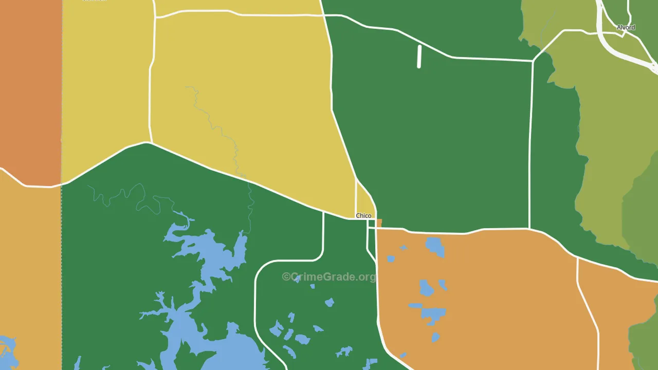 Chico, TX Map of Robbery Rates