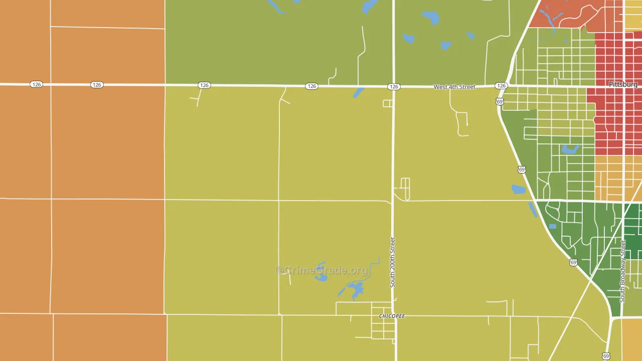 Chicopee, KS Map of Robbery Rates