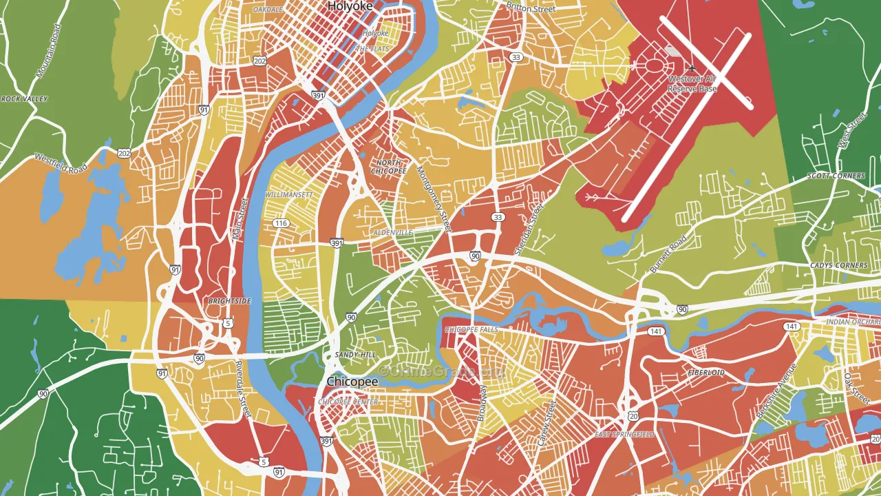 Chicopee, MA Map of Robbery Rates