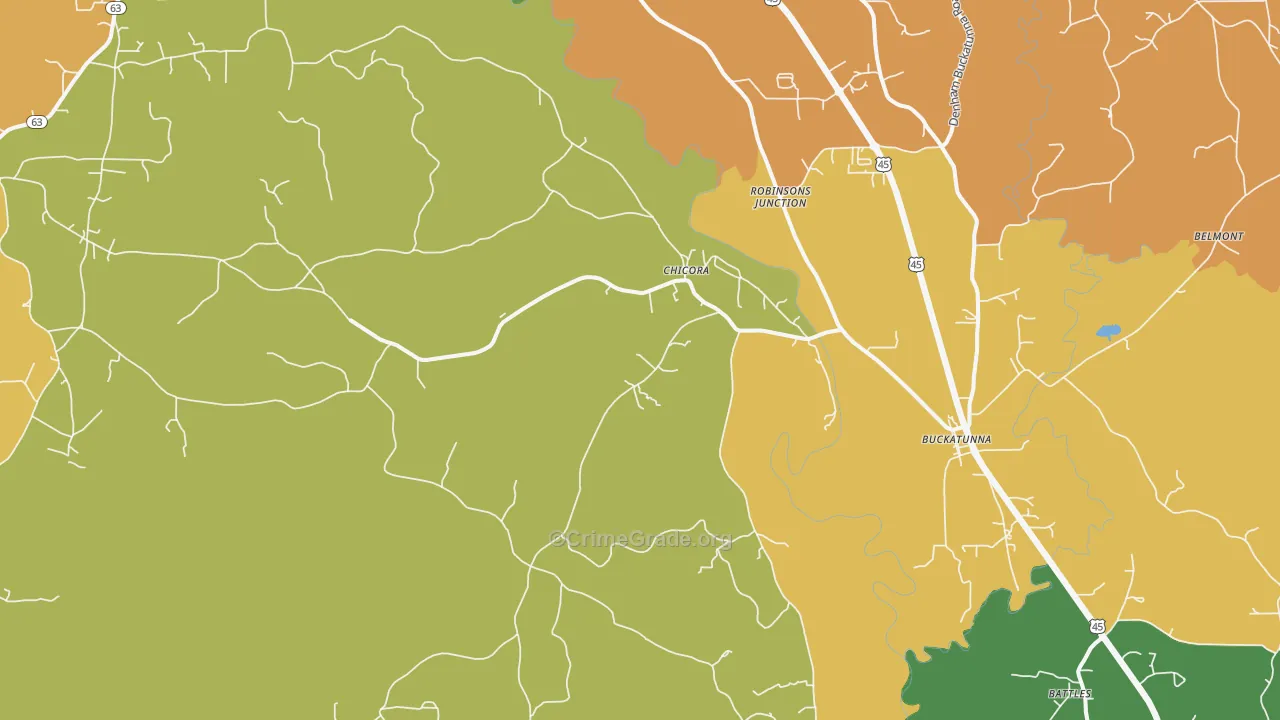Chicora, MS Map of Robbery Rates