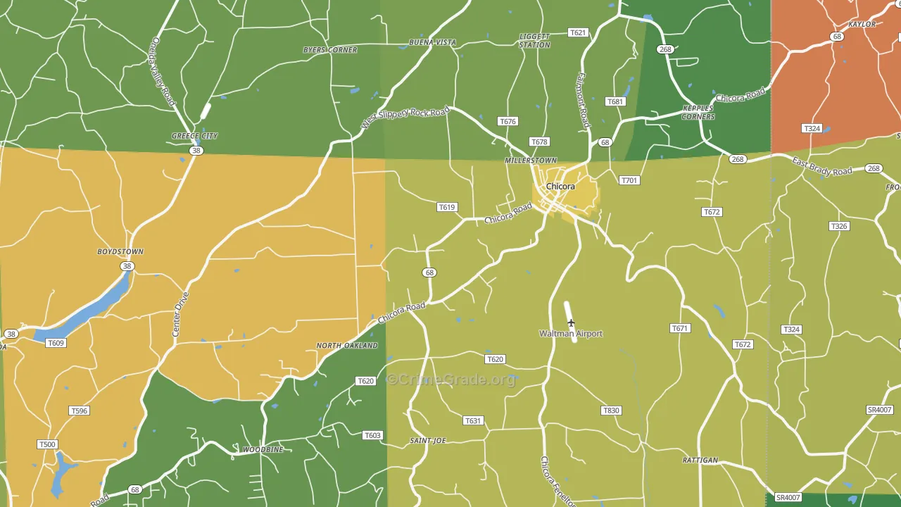 Chicora, PA Map of Robbery Rates