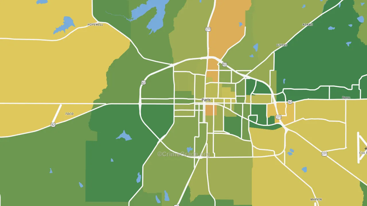 Chicota, TX Map of Robbery Rates