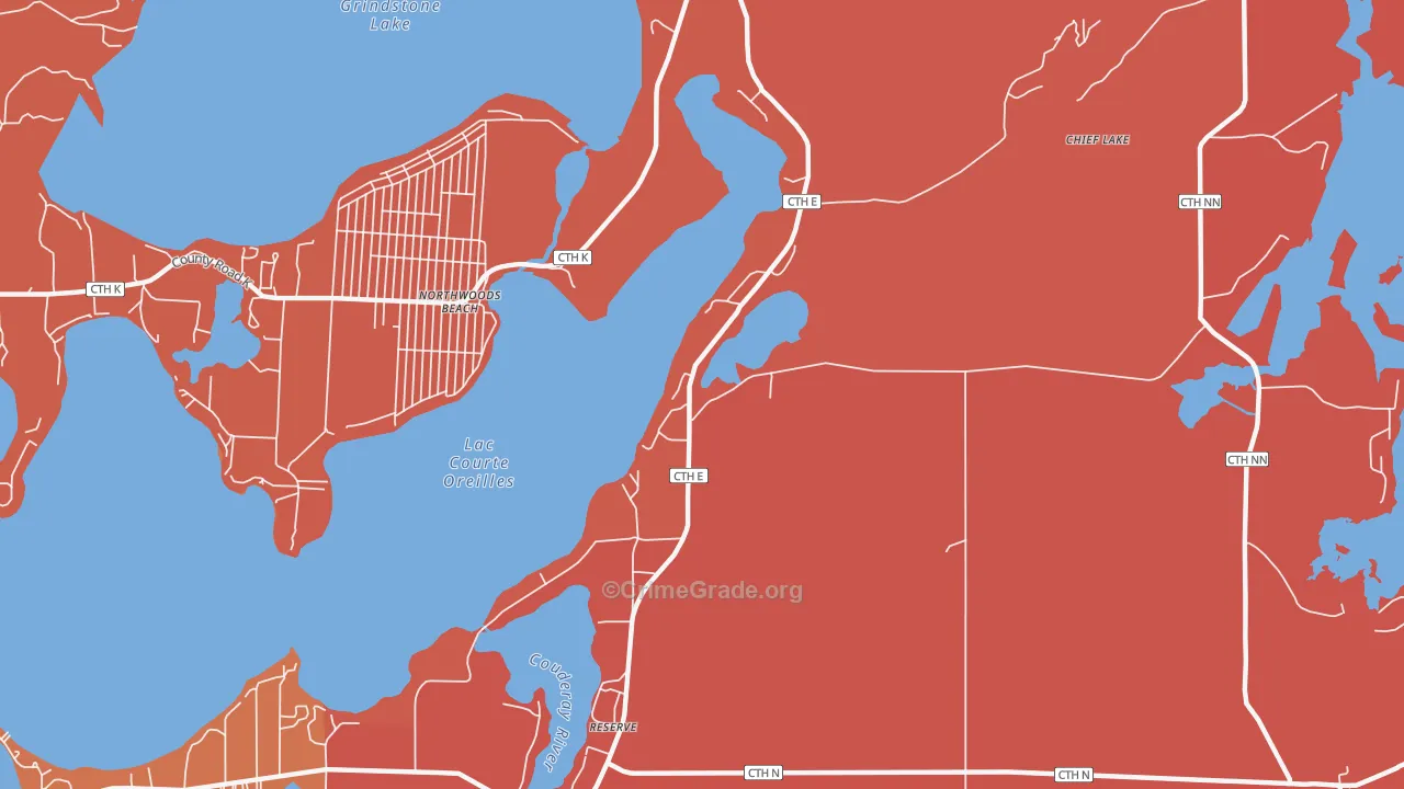 Chief Lake, WI Map of Robbery Rates