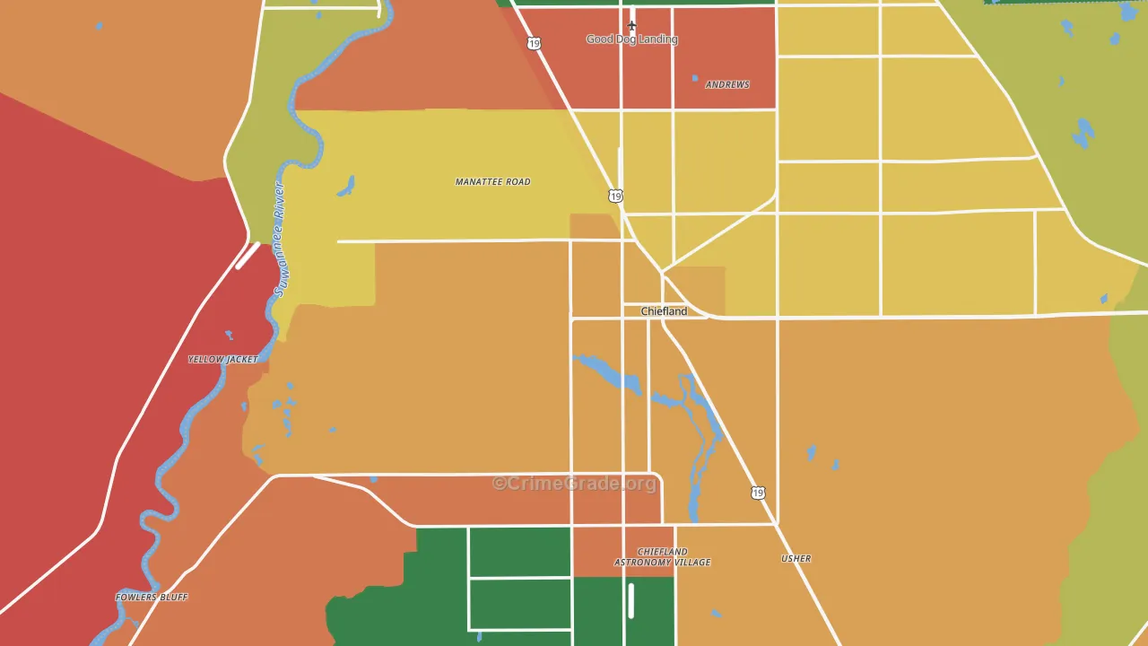 Chiefland, FL Map of Robbery Rates