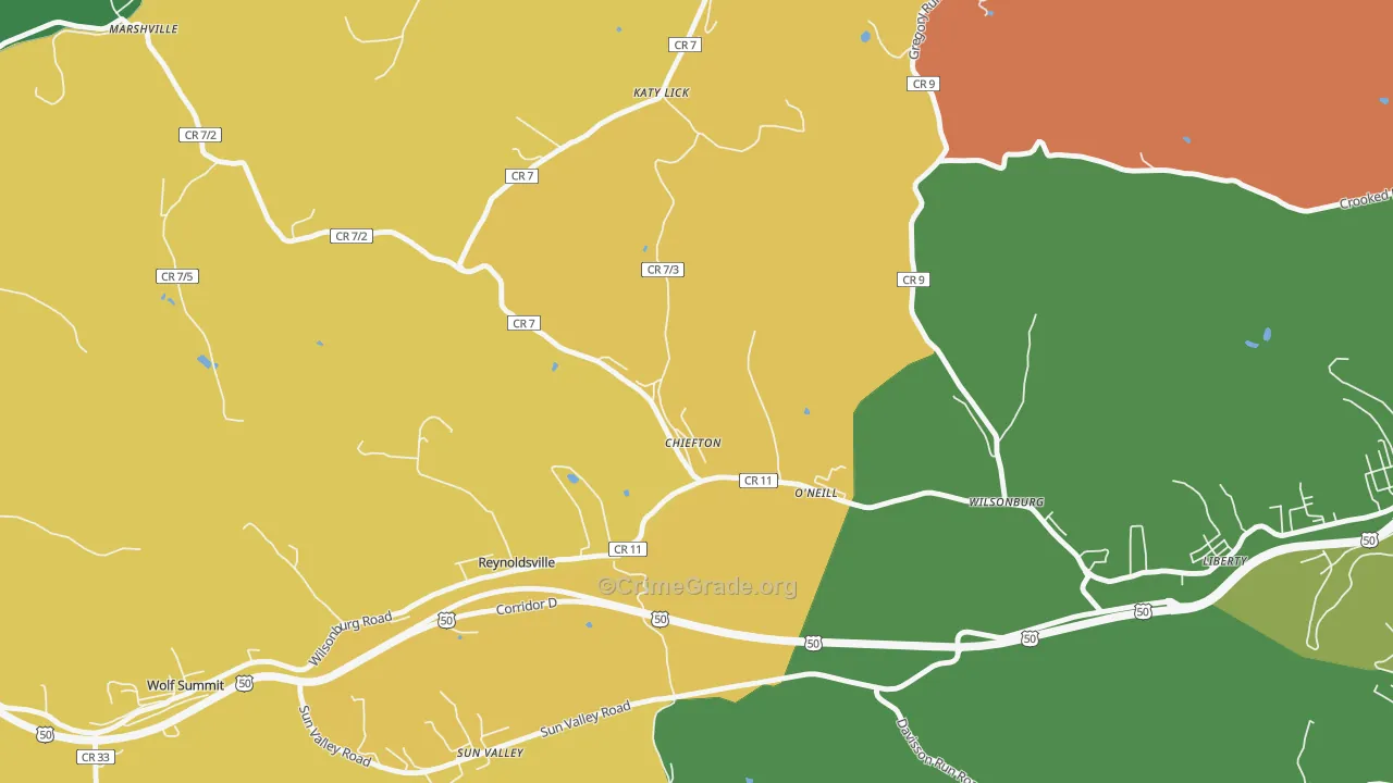Chiefton, WV Map of Robbery Rates