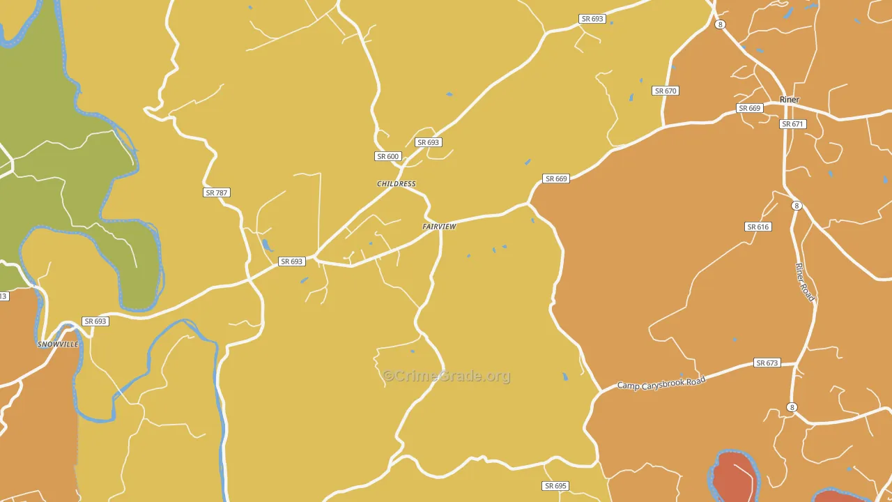 Childress, VA Map of Robbery Rates